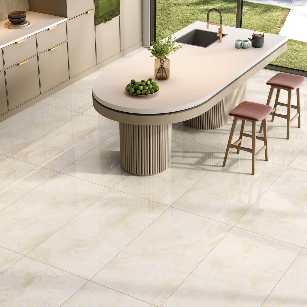 Boston Beige porcelain tile installed in an interior