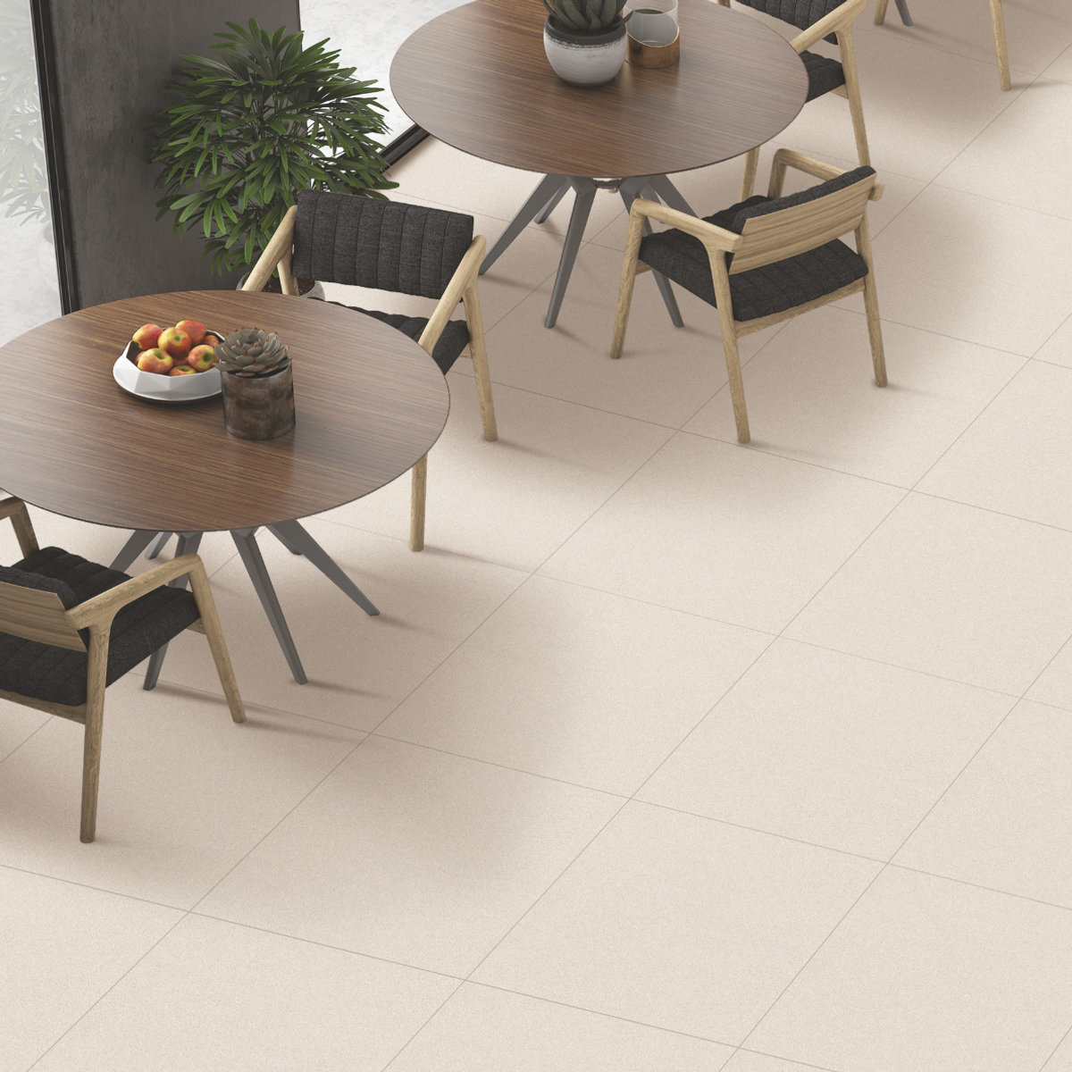 Butter porcelain tile installed in an interior