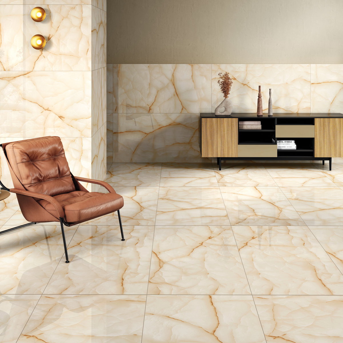 Imperial Gold porcelain tile installed in an interior