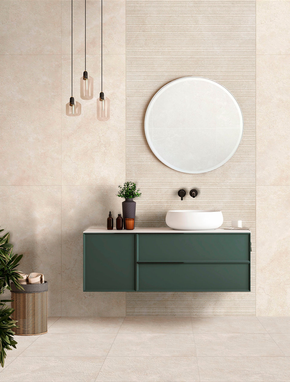 Oasi Avorio porcelain tile installed in an interior