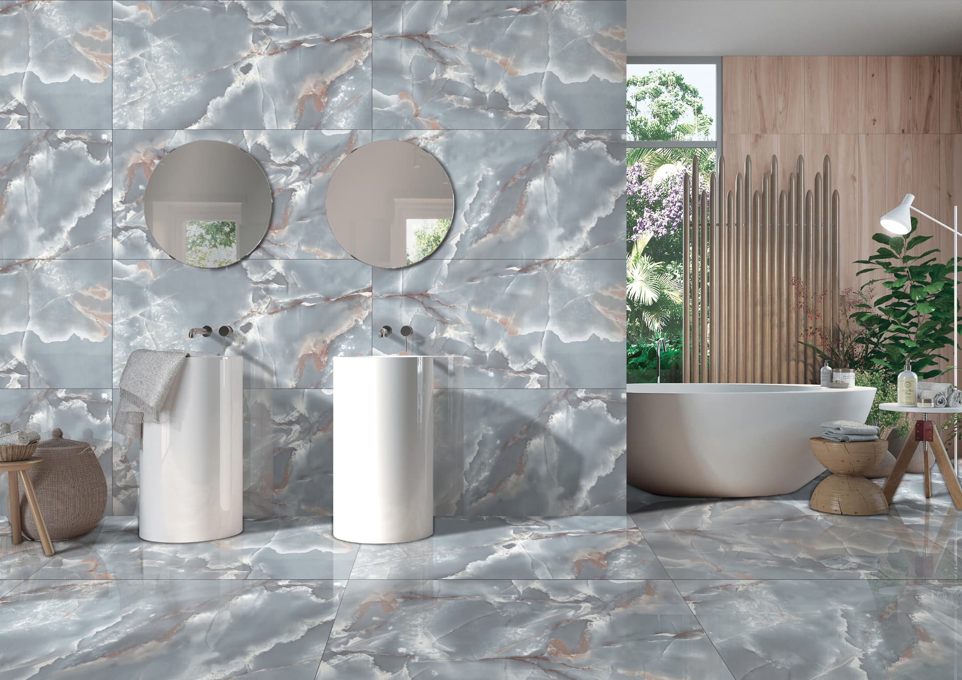 Onix Ocean porcelain tile installed in an interior