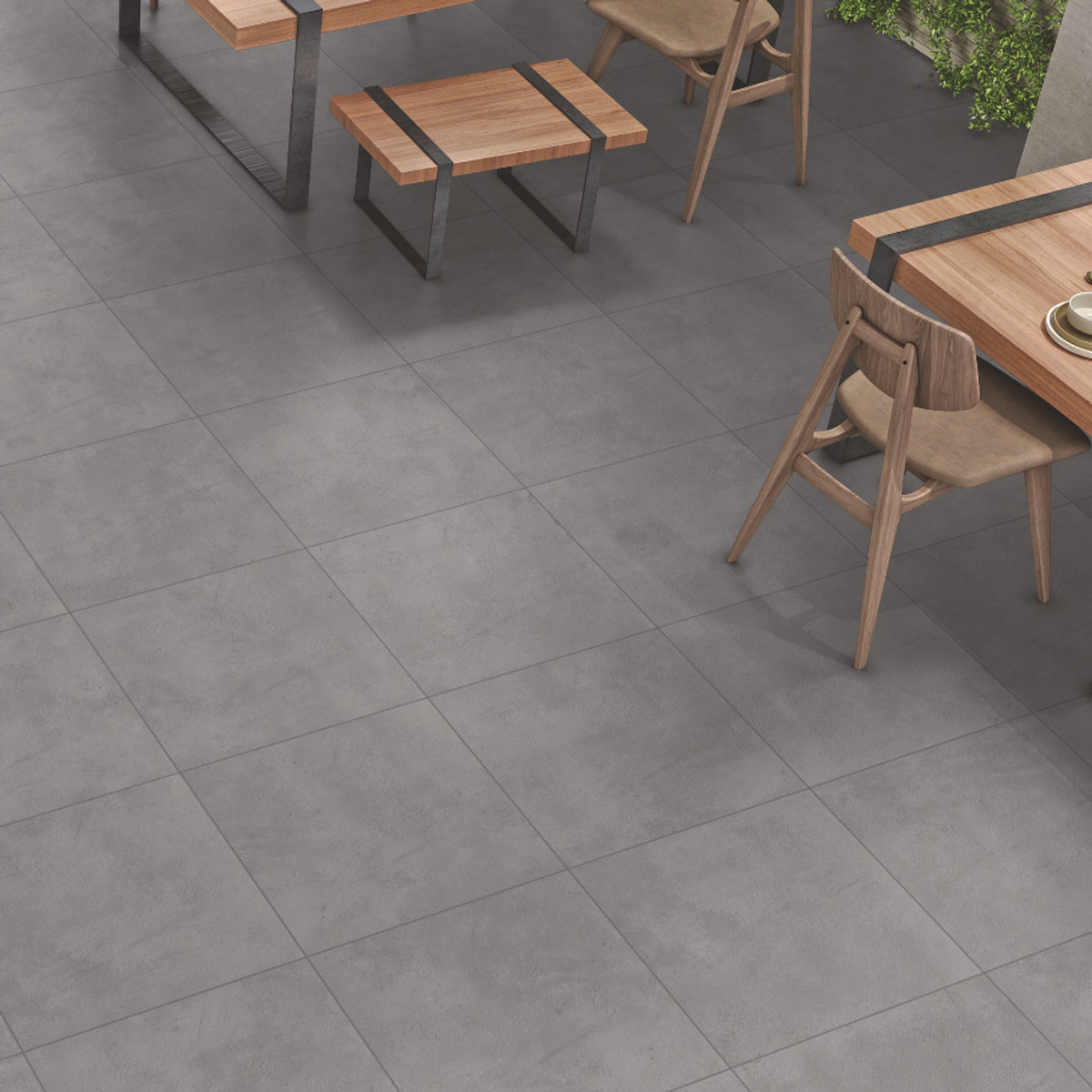 Raw Steel Grey porcelain tile installed in an interior